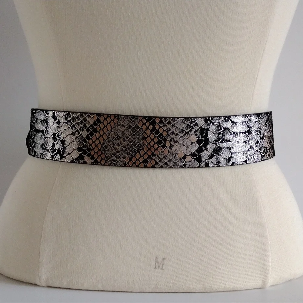 Lodis Metallic Snake Print Soft Leather Belt S